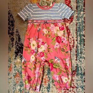 Matilda Jane Striped Blue and Floral Pink Romper
